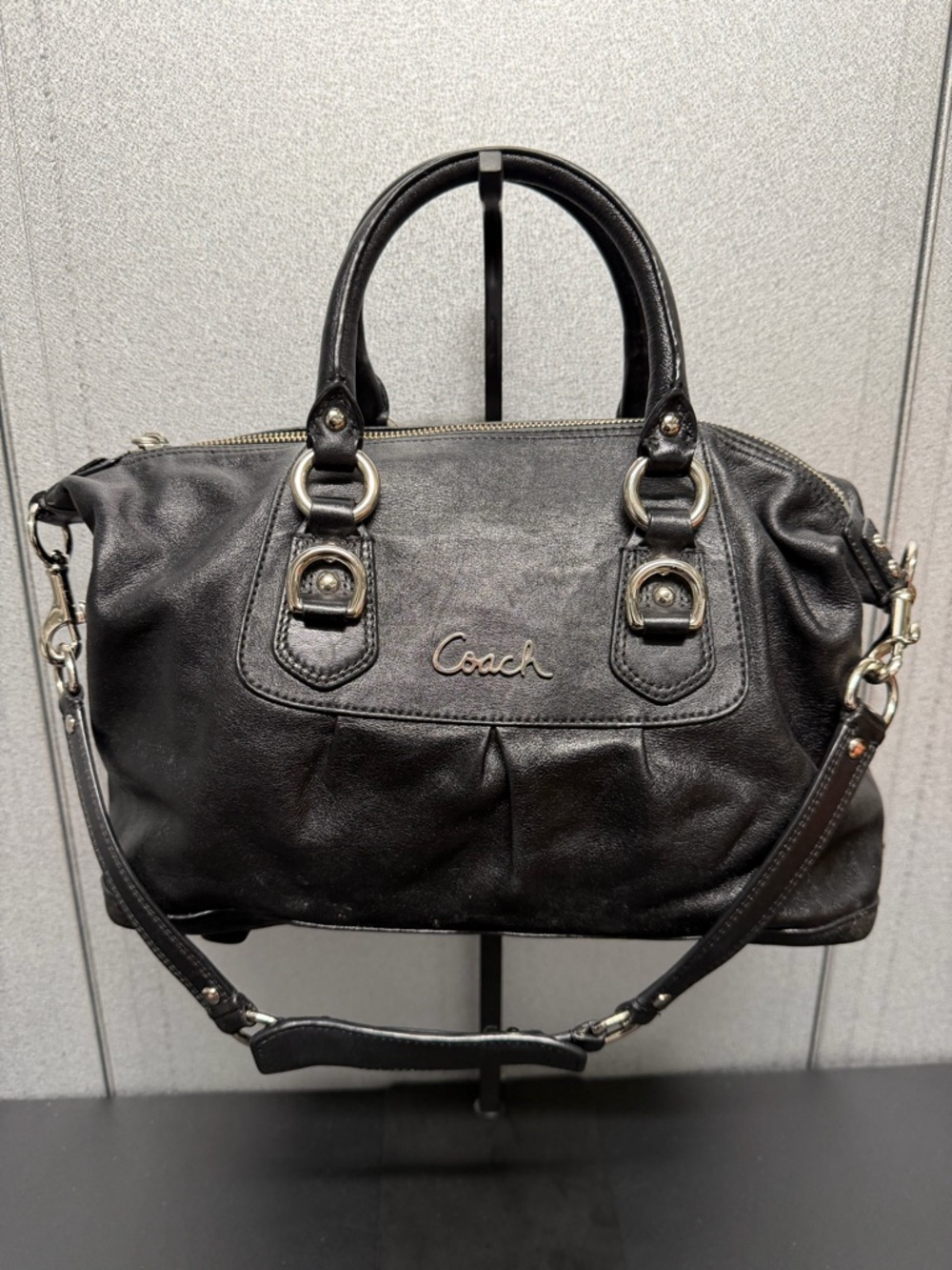 Coach Ashley Leather Satchel F15445 Black Shoulder Bag